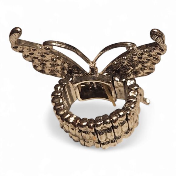 Beautiful Vintage Butterfly Ring, Clear Rhinestones and Adjustable Silver Band - Picture 6 of 7